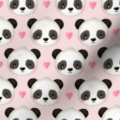 Watercolor Panda & Hearts Baby Pink