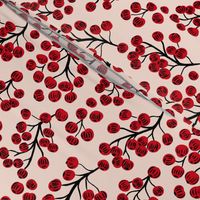 Delicate garden snow berries and poppy seeds classic winter Christmas red blush black
