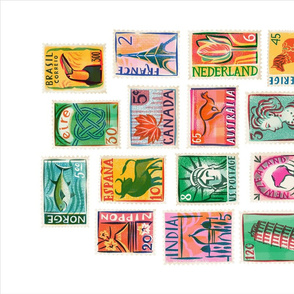 Tea Towel / Postage Stamps of the world