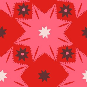 Large Scale Eight pointed Diagonal Star, red & pink