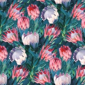 Pastel Proteas with Blue Green Leaves - small