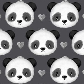 Watercolor Panda & Hearts Black White