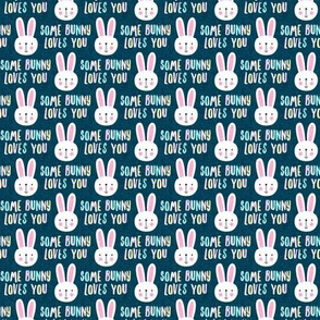 (small scale) Some Bunny Loves You - easter bunny - Multi pastel on teal - LAD20