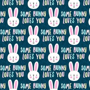 Some Bunny Loves You - easter bunny - Multi pastel on teal - LAD20