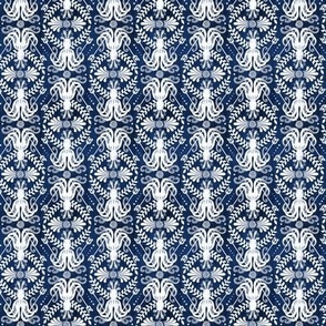 Mythos - Nautical Octopus Damask Blue Ditsy Scale