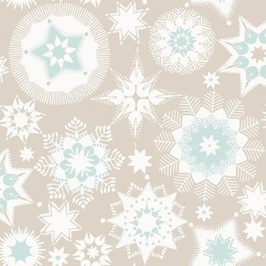 Scattered snowflake stars, stone & aqua