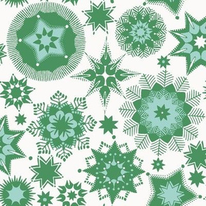 Scattered snowflake stars, green & aqua