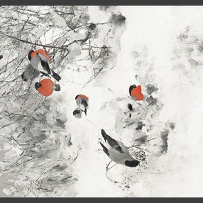 Winter landscape with bullfinches // Bruno Liljefors