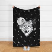 54"x72" Boys Boho Wolf / Black / White Moon