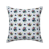 FLORAL TROPICAL BREASTS with blue florals with polka dots