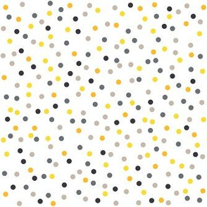 Grey and yellow pastel dots on white