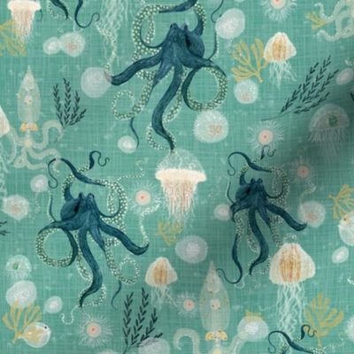 Octopus on teal {small}