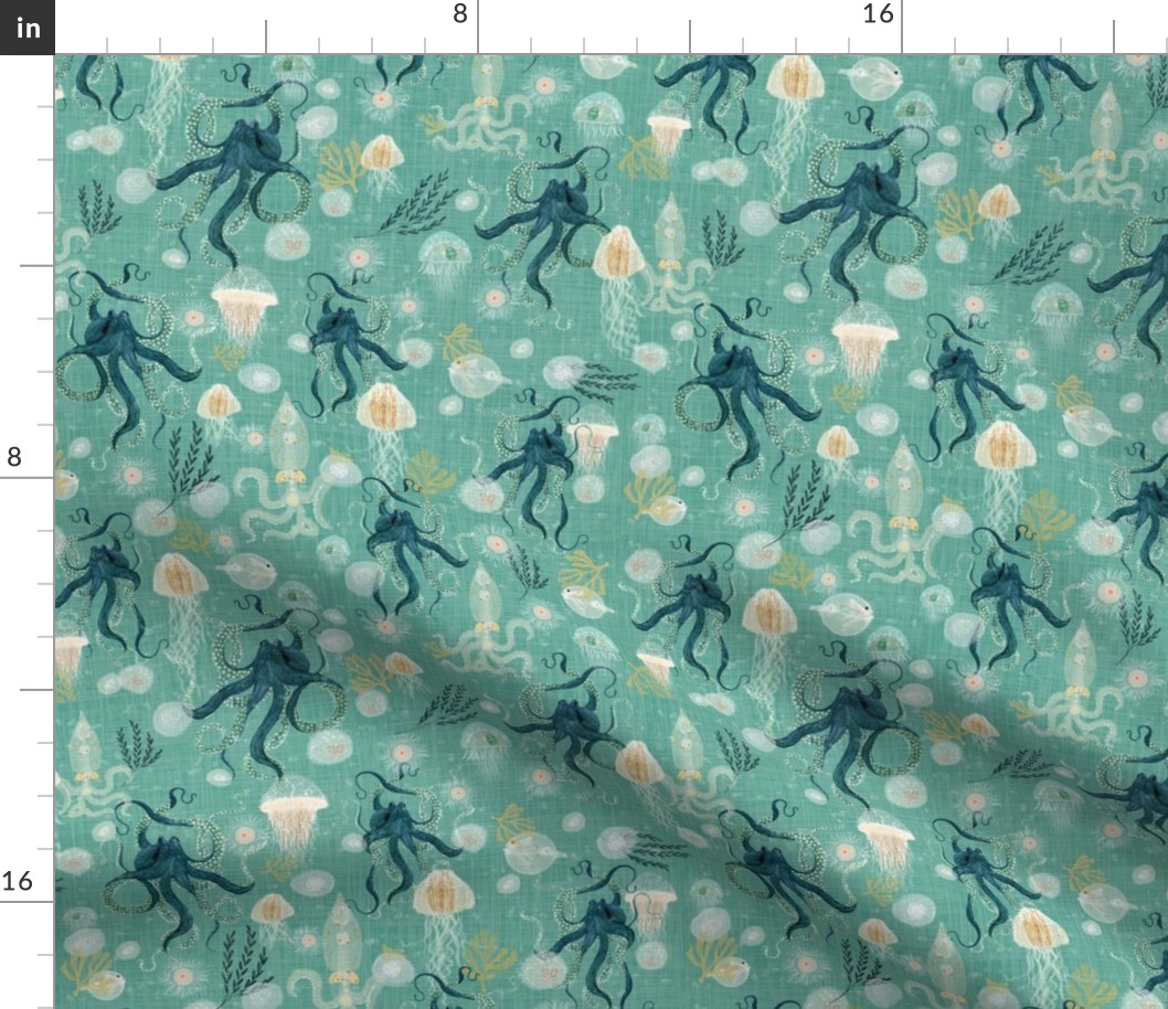 Octopus on teal {small}