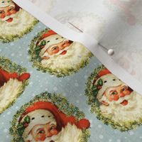 Vintage Santa with Wreath on Blue Burlap- extra small scale