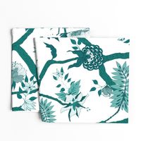 Peony Branch Teal Monochrome