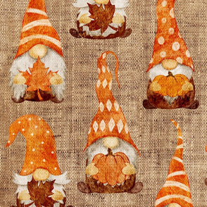 Fall Gnomes with Pumpkins_ Leaves and Acorns on Burlap - large scale