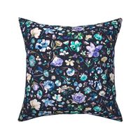 Moody Floral-Winter Flower buds Winter dark floral watercolor Blue navy Small