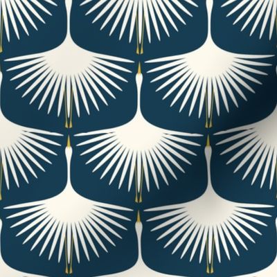 Art Deco Swans - Cream on Navy - 4"