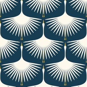 Art Deco Swans - Cream on Navy - 4"