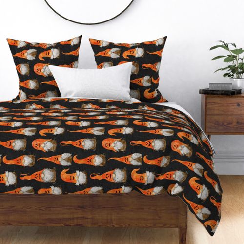 Jack-O-Lantern Pumpkin Gnomes on Dark Grey Linen rotated - large scale