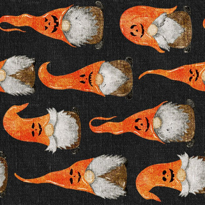 Jack-O-Lantern Pumpkin Gnomes on Dark Grey Linen rotated - large scale