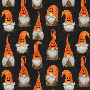 Jack-O-Lantern Pumpkin Gnomes on Dark Grey Linen - medium scale