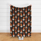 Jack-O-Lantern Pumpkin Gnomes on Dark Grey Linen - large scale