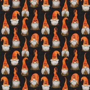 Jack-O-Lantern Pumpkin Gnomes on Dark Grey Linen - small scale