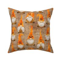 Jack-O-Lantern Pumpkin Gnomes on Burlap - medium scale