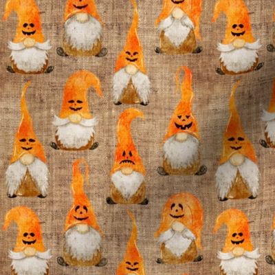 Jack-O-Lantern Pumpkin Gnomes on Burlap - small scale