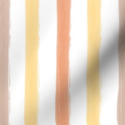 Autumn Harvest Painted Stripes- Watercolor Vertical Lines- Mustard, Orange, Salmon, Apricot- Large Scale