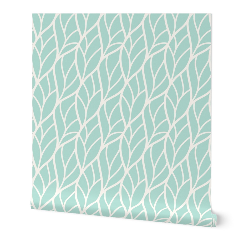Abstract leaves mint off-white
