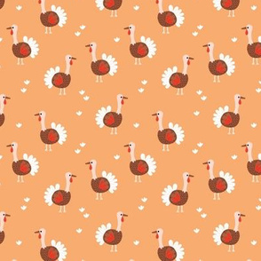 Little kawaii turkey birds happy thanksgiving dinner american holiday tradition illustration kids orange red brown