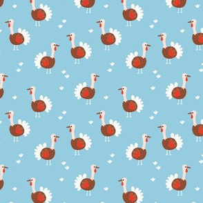 Little kawaii turkey birds happy thanksgiving dinner american holiday tradition illustration kids blue brown red