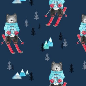 Bear's Skiing Outdoor Adventure in the Mountains Navy MED