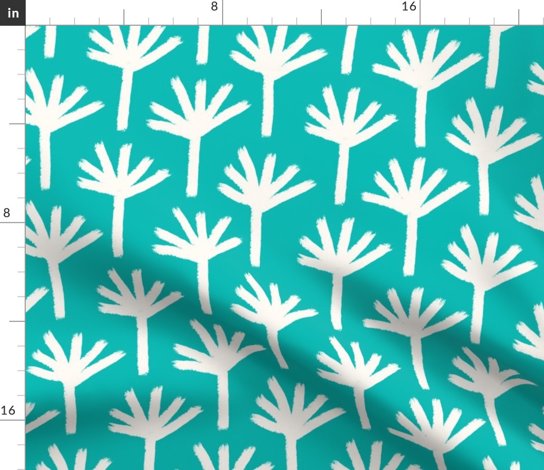 Palm trees brush strokes off-white teal / turquoise