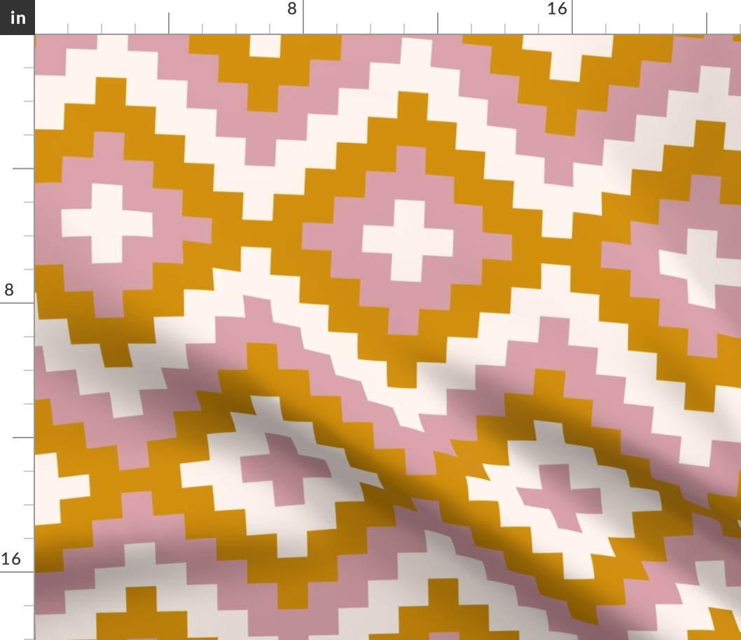 Boho geometric pattern off-white gold mustard rose large scale
