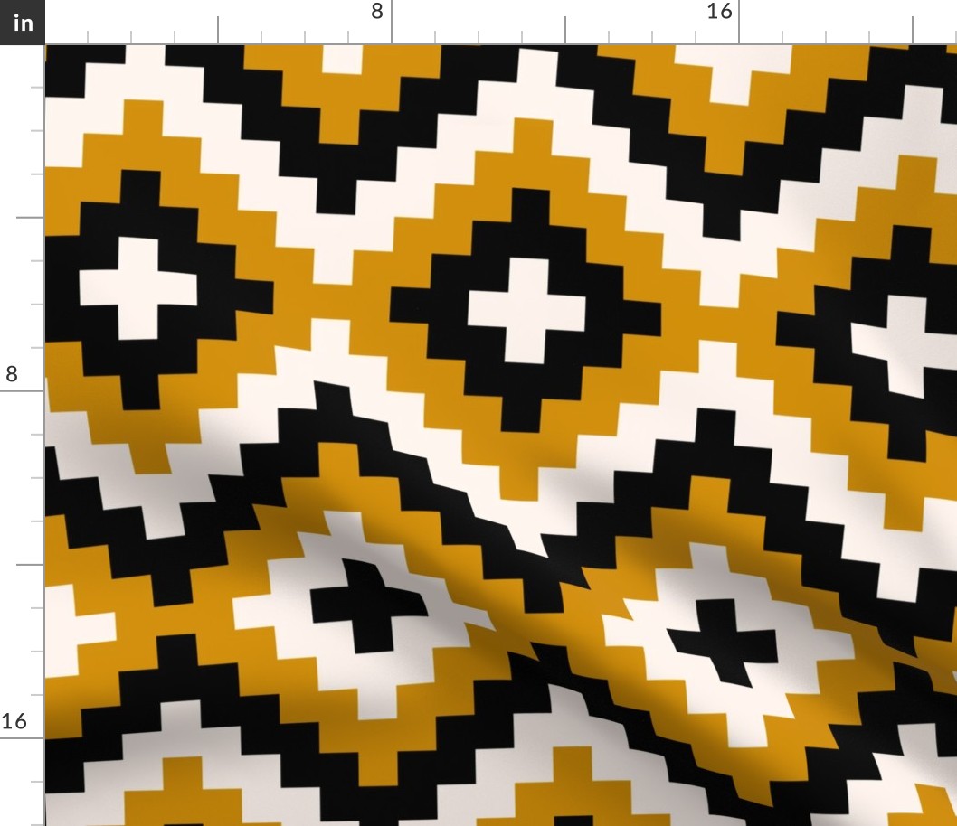 Boho geometric pattern off-white gold mustard black large scale