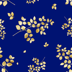 Golden leaf pattern,blue ba
