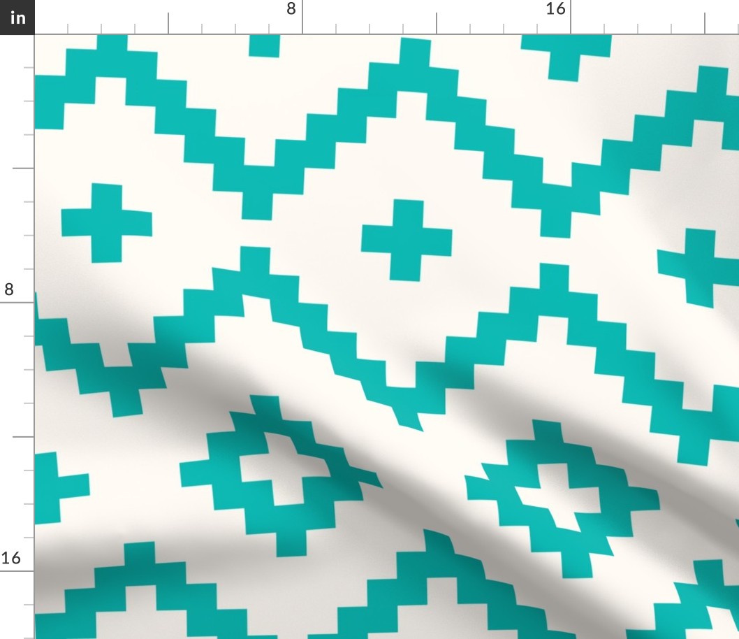 Boho geometric pattern off-white teal large scale