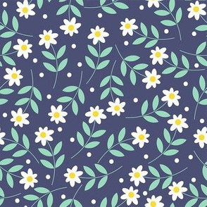 Ditsy tiny white flowers on dark blue