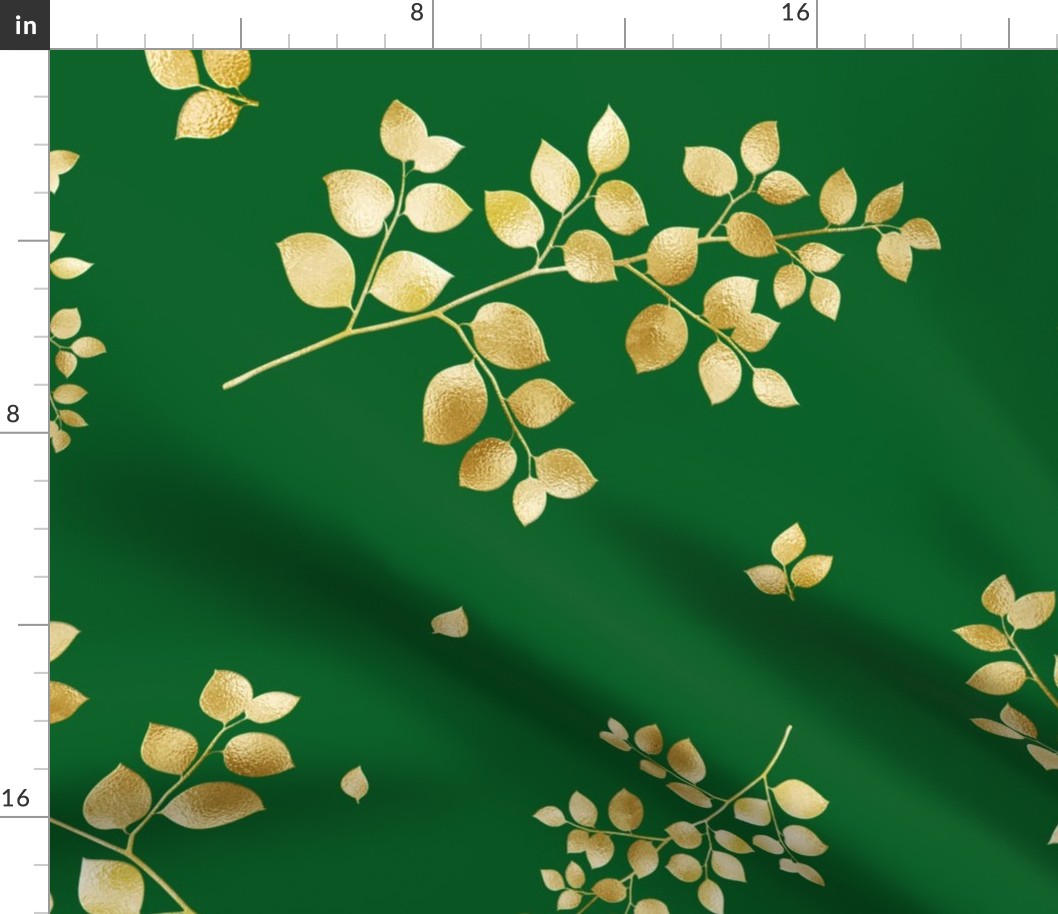 Golden leaf pattern,green ba
