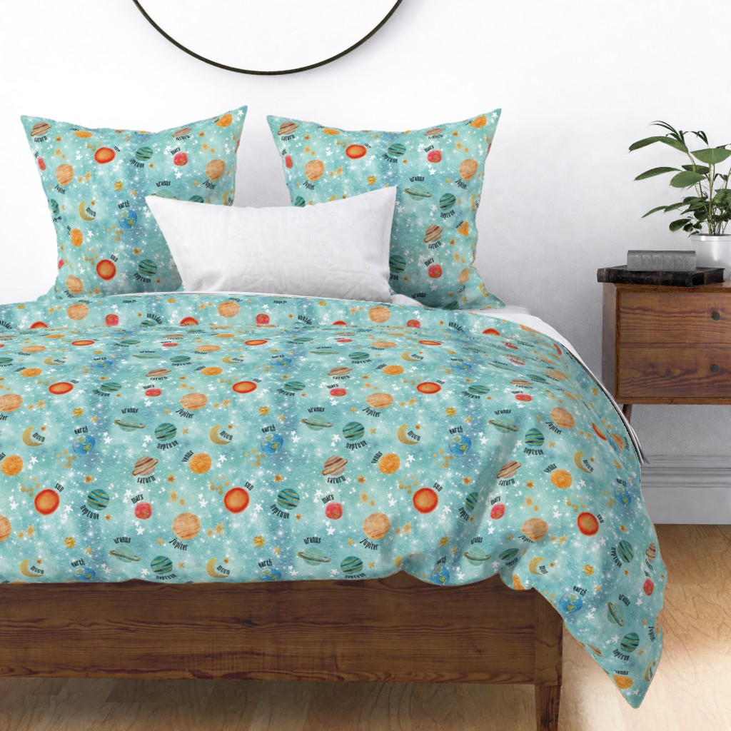 planets and their names // aqua Duvet Cover | Spoonflower