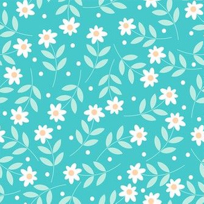  Ditsy tiny white flowers on turquoise