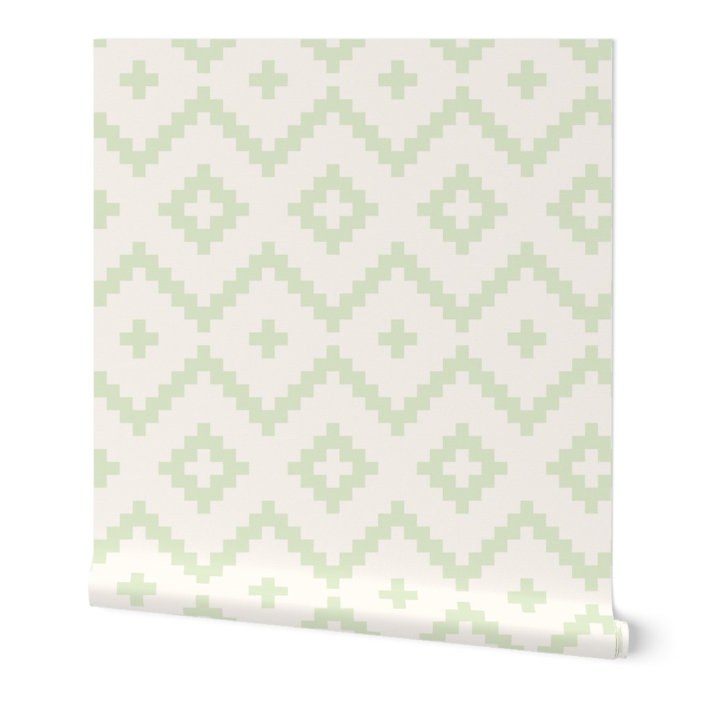 Boho geometric pattern off-white light green large scale