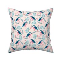 Little kingfisher bird winter wonderland wild garden blush pink blue girls