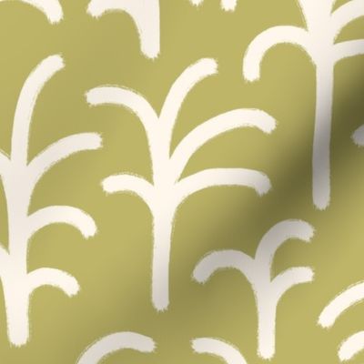 Abstract palm trees brush strokes off-white olive green