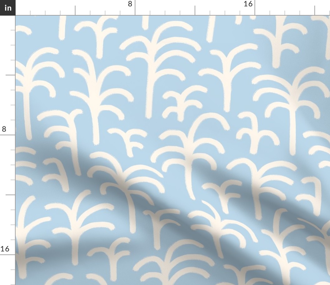 Abstract palm trees brush strokes off-white pastel blue