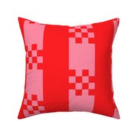 JP37 - XL Extra Large -  Art Deco Checked Stripes in  Scarlet Red and Pink