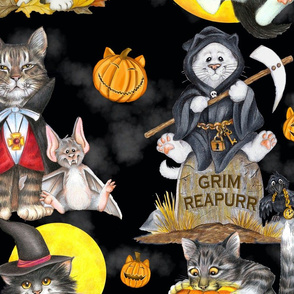 Halloween Cat Fabric Repeat Black Large copy